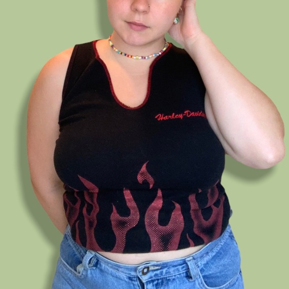 Vntg Harley Davidson black w/ Red flame tank top - Picture 1 of 5